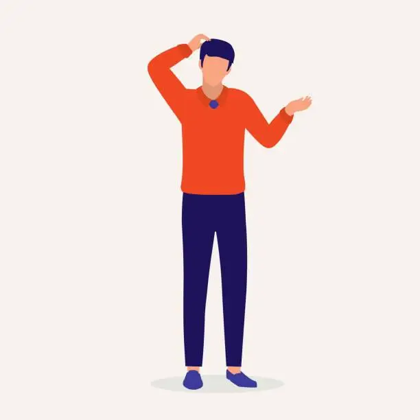Vector illustration of Man With Shrugging Gesture Scratching His Head. I Don’t Know.