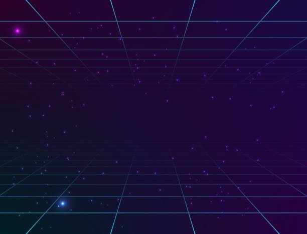 ilustrações de stock, clip art, desenhos animados e ícones de retro cyberpunk neon background. 80s disco sci fi wallpaper. vector futuristic grid vintage poster - synthesizer