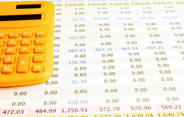 Calculator, Charts and Graphs spreadsheet paper. Finance, Account, Statistics and business. stock photo