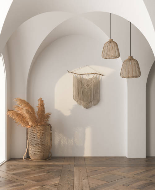 istock Contemporary empty home interior, parquet flooring, Scandi-Boho style. 1389048332