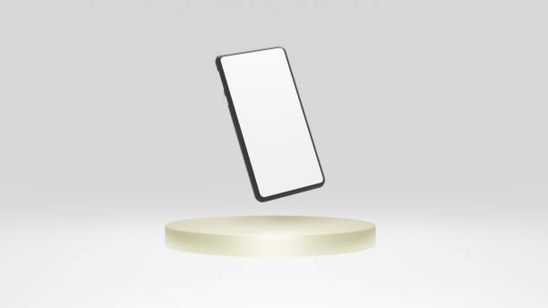 istock modern smartphone with white  screen on gray background with podium gold . 3d illustration rendering  . for business, market , advertising and etc 1389048339