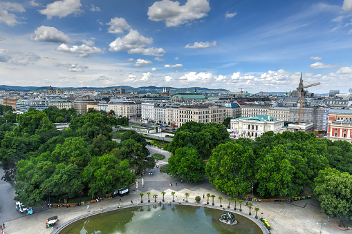 Vienna skyline view from the Saint Charles' Church in Vienna, Austria.