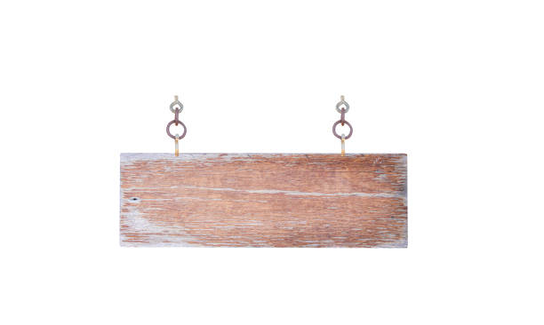 istock Vintage blank wood sign frame with rustry iron chain hanging isolated on white background , clipping path 1389051856