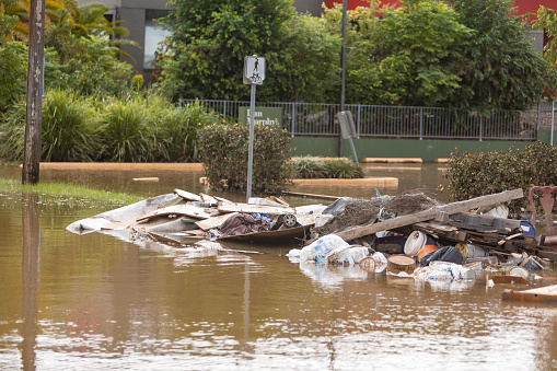 Lismore, Australia - March 31st, 2022: Flood debris on the streets of Lismore