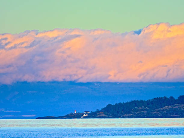 Lighthouse on the west coast of Vancouver Island seen from Rathtrevor Beach Provincial Park , British Columbia