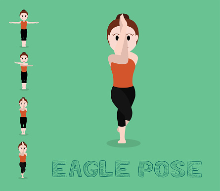 Yoga Tutorial Eagle Pose Cute Cartoon Vector Illustration