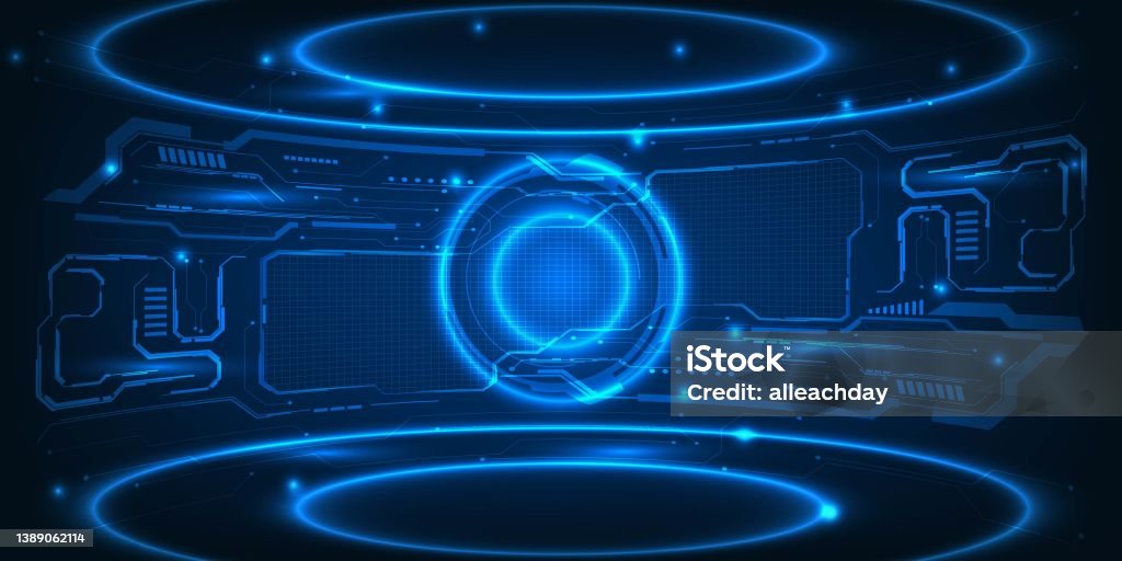 Futuristic Digital Modern Technology With Blue Neon Digital Element And ...