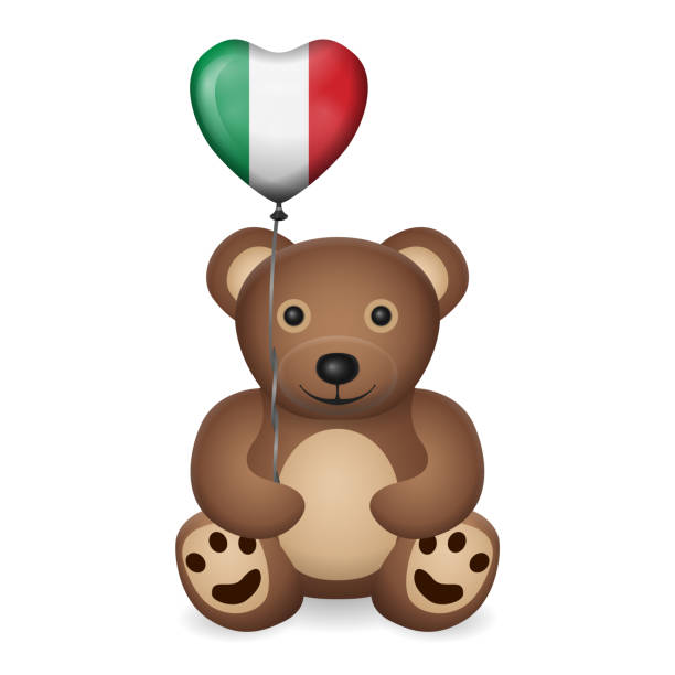 bildbanksillustrationer, clip art samt tecknat material och ikoner med bear with italy flag heart balloon - illustrationer med björn