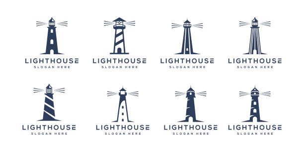 등대 로고 벡터 디자인 세트 - lighthouse stock illustrations