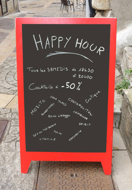 istock Happy hour  Menu in front of a snack bar 1389066724