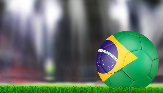 3D soccer ball with the flag of Solomon Islands on grey background