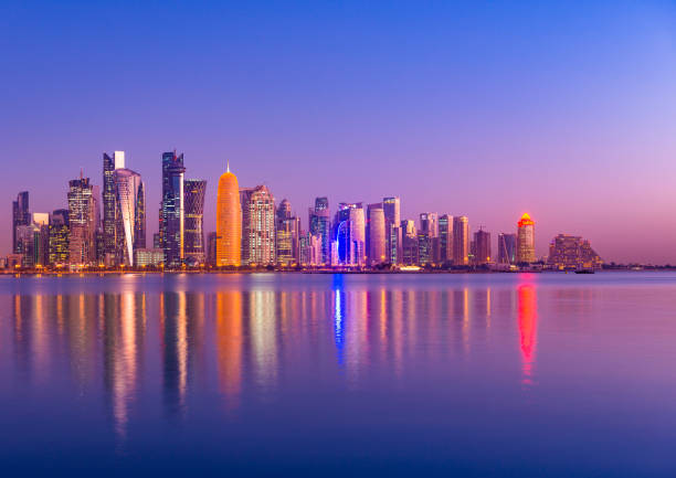 istock The Downtown Doha City Corniche Skyline at Twilight, Qatar 1389078034