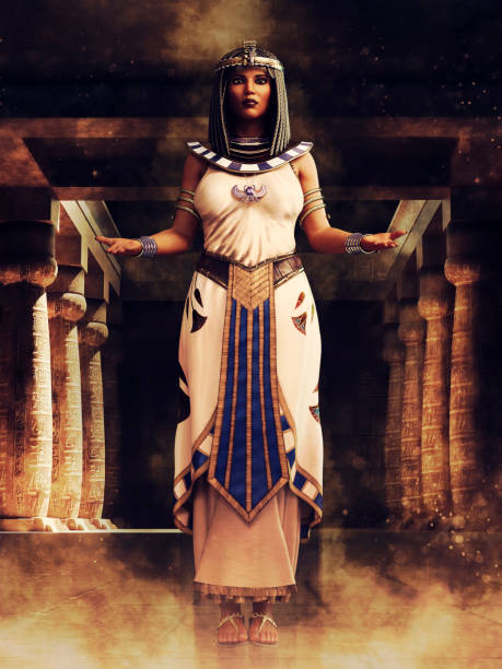 istock Egyptian priestess standing in front of a temple 1389082631