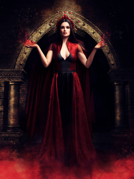 istock Red sorceress with flames in her hands 1389083551