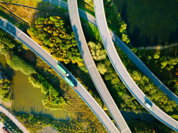 istock Aerial view of traffic and overpasses in spring. 1389084932
