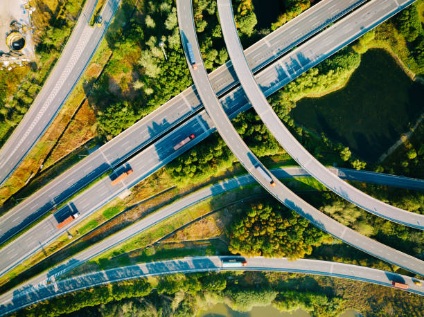istock Aerial view of traffic and overpasses in spring. 1389084948