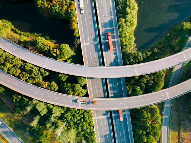 istock Aerial view of traffic and overpasses in spring. 1389085466