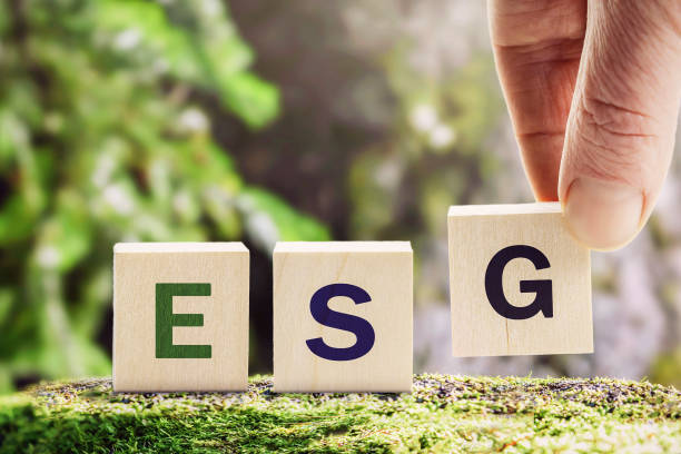 ESG concept of environmental, social and governance.words ESG on a wood cube, stock photo
