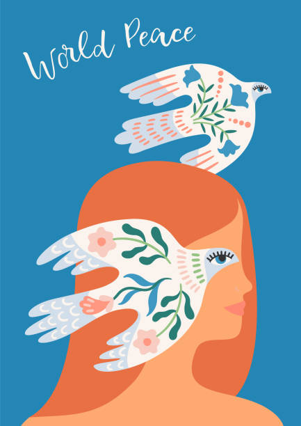ilustrações, clipart, desenhos animados e ícones de paz. mulher e pomba de paz. ilustração vetorial. elementos para cartão, pôster, flyer e outros - humanism