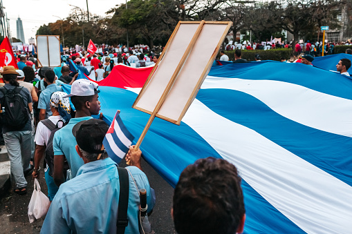 Early hours on May 1, People walking toward Revolution Square to celebrate International Workers Day.