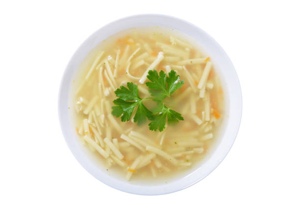istock plate of chicken noodle soup isolated on white background 1389096622