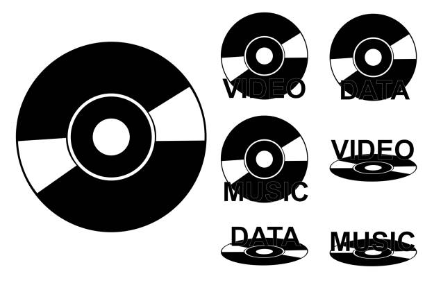간단한 벡터 세인트 심볼 dvd 또는 cd 데이터, 비디오, 흰색에 격리 - playing dvd cd rom equipment stock illustrations