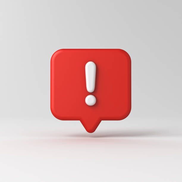istock Exclamation mark on social media notification pin isolated on white gray background 3D rendering 1389100404