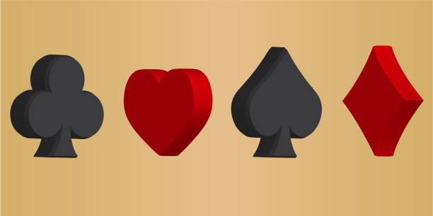 3d 카드 스페이드, 하트, 클럽, 다이아몬드 슈트 플랫 플레이 - cards heart suit heart shape poker stock illustrations