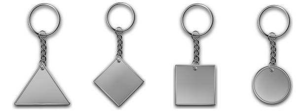 istock Leather different shapes keychain, trinket keyring mockup. Keyholder and breloque illustration. Keyring holders isolated on white background. Blank accessory. 1389112050