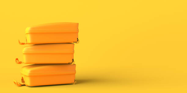 istock Vacation concept with stacked suitcases. Travel. Copy space. 3D illustration. 1389113043