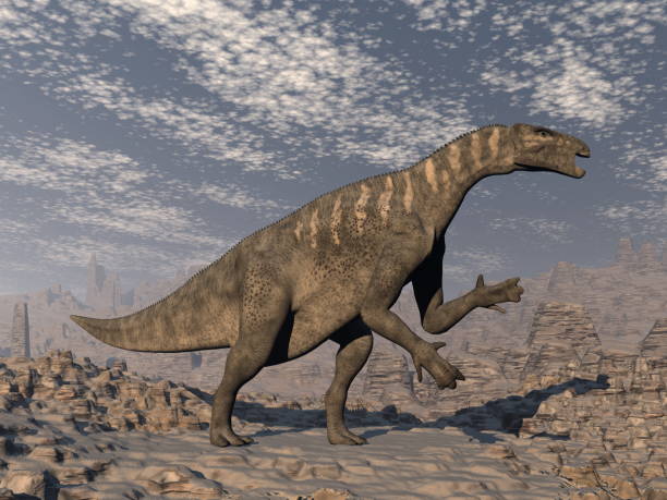 istock Iguanodon dinosaur in the desert - 3D render 1389116397