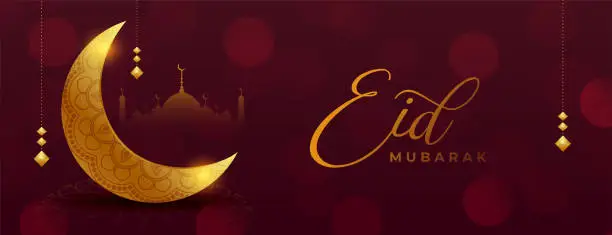 Vector illustration of eis al-fitr mubarak golden decorative islamic banner design