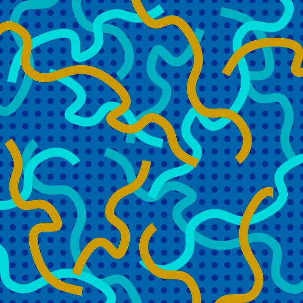 Vector illustration of abstract seamless pattern with random curved lines on a blue background