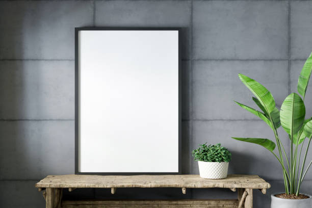 istock Blank empty picture frame mockup on gray cement wall. 1389122797