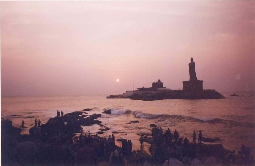 Kanyakumari, Tamil Nadu, India-07-18-2001, Sunrise in southernmost town Kanyakumari of Tamil Nadu state India.