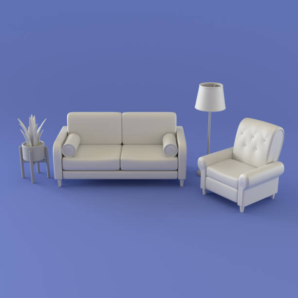istock Miniature Interior Room with Sofa in Violet Background, 3d Rendering 1389125038