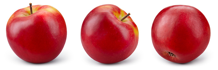 Apple on white background. Red apple with yellow side isolated. Set of red appl with clipping path. Full depth of field.