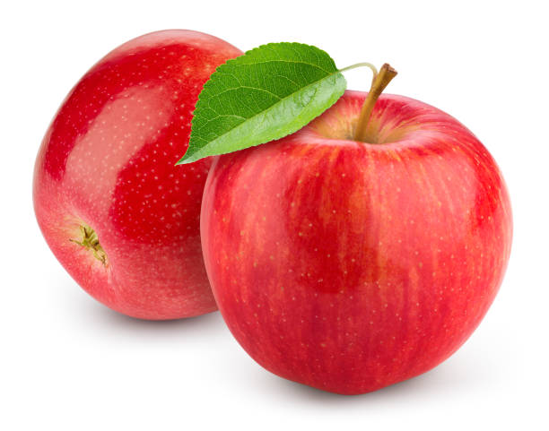 istock Red apple isolated. Two Apples with green leaf on white background. Red appl with clipping path. Full depth of field. 1389127983