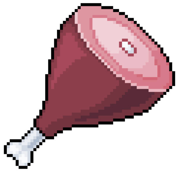 ilustrações de stock, clip art, desenhos animados e ícones de pixel art ham food vector icon for 8bit game - lamb shank dinner meal