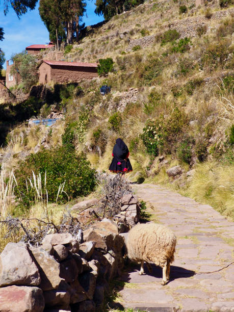 Taquile island. Titicaca stock photo