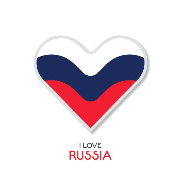 Vector illustration of Love Russia emblem with heart in national flag color stock illustration