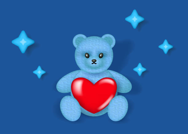 발에 하트가 있는 테디 베어 앉아 있는 것 - valentines day heart shape backgrounds star shape stock illustrations