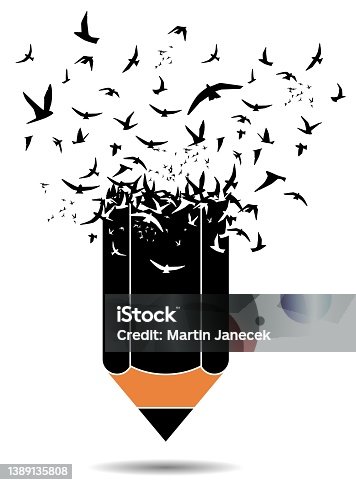 istock Pencil and flying dove 1389135808