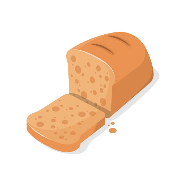 ilustrações, clipart, desenhos animados e ícones de fatia de ícone de pão design plano. - bread white background isolated loaf of bread