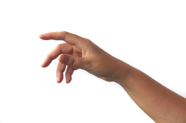 istock Asian women hand pointing on white background. 1389141455