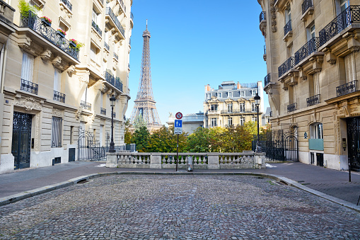 Paris Eiffel Tower Web Icon Sign on a white background. 3d Rendering