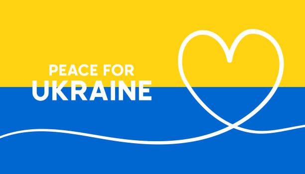 ilustraciones, imágenes clip art, dibujos animados e iconos de stock de paz para ucrania en la bandera ucraniana y corazón blanco. - ukraine war