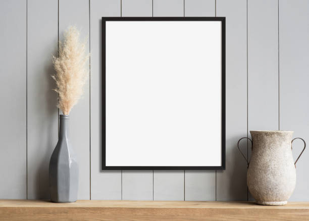 istock Artwork mock-up in interior design. Blank white square shaped picture frame on a wall 1389144715
