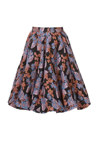 A vertical shot of the fashionable skirt with flowers isolated on a white background