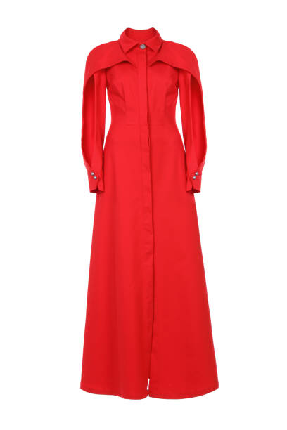 istock Red long elegant dress on white background 1389148780